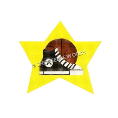 yellow star with black converse shoe and basketball