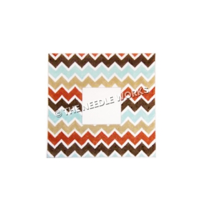 picture frame with black, blue, brown and red chevron stripes