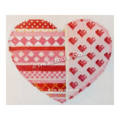 heart shape with red, pink and white geometric patterns