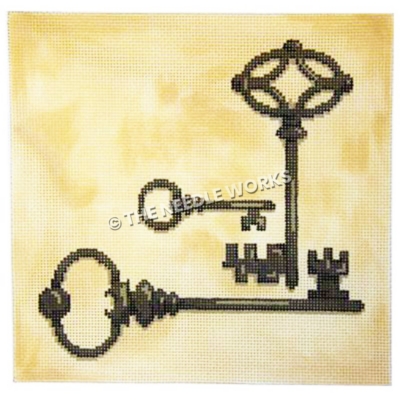three skeleton keys on yellow background