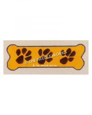 yellow dog bone with paw prints