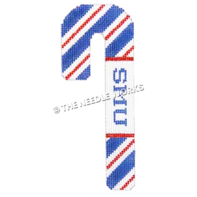 candy cane with SMU on side and blue, red, and white stripes