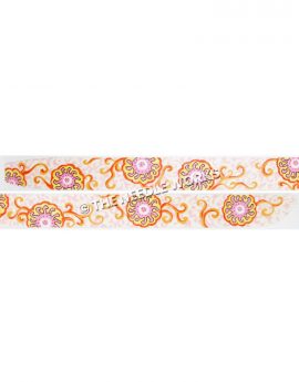 white belts with pink, yellow, and red sunflowers and pink, orange, and red swirls
