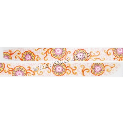 white belts with pink, yellow, and red sunflowers and pink, orange, and red swirls