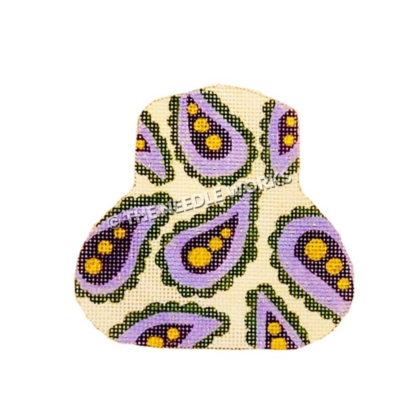 purse decorated with purple, green and gold paisleys