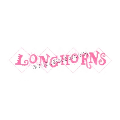 Longhorns written in pink with white diamonds outlined in pink behind