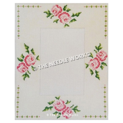 picture frame with pink roses and green and pink border