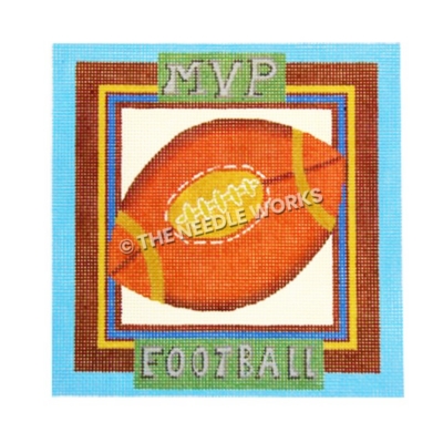 football bordered with blue, brown, and gold with MVP and Football written above and below