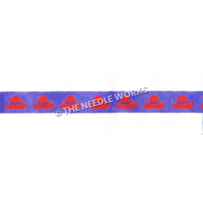 purple belt decorated with red hats