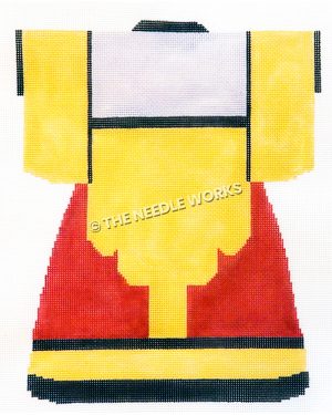 yellow, white and red kimono with black border