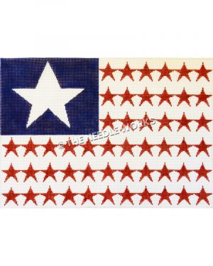 flag with white star on blue background and red stars in stripe pattern on white background