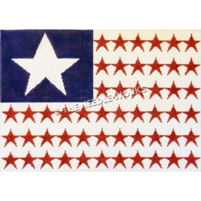 flag with white star on blue background and red stars in stripe pattern on white background