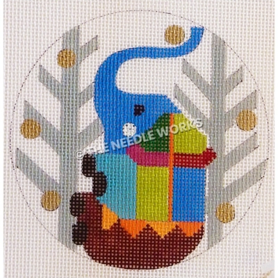 abstract blue elephant with silver trees ornament