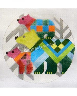 abstract bears ornament with silver trees in background