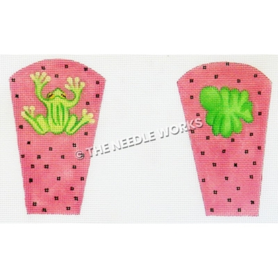 pink pocket covers with frog and lilypad and black polka dots