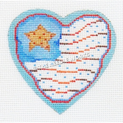 red, white and blue American flag heart