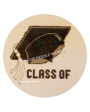 beige ornament with black graduate cap with white tassel and CLASS OF written in black