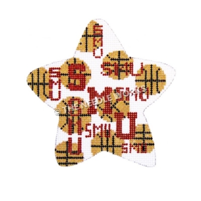 white star with basketballs and SMU logo