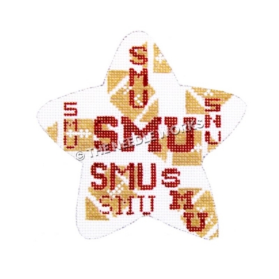 white star with footballs and SMU logo