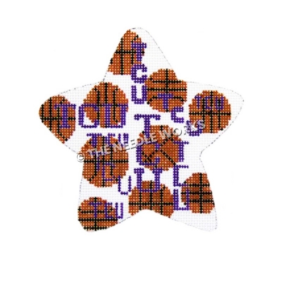 white star with basketballs and TCU logo
