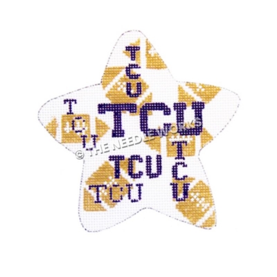 white star with footballs and TCU logo