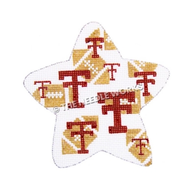 white star with footballs and TTU logo