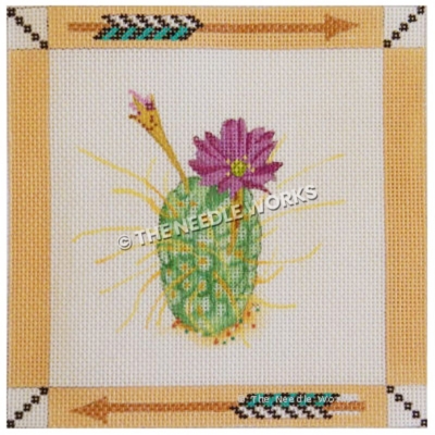cactus with purple flower and southwestern border with gold and turquoise arrow