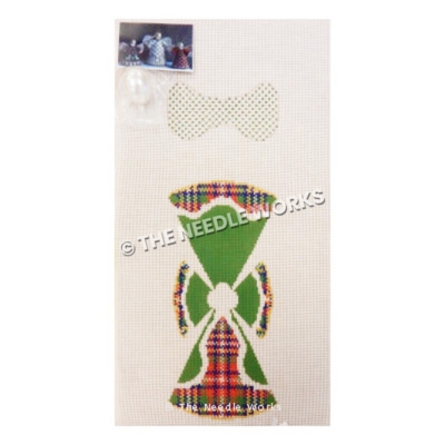 3D angel in red, green, blue and yellow plaid dress with green robe