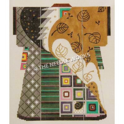 patchwork patterned kimono with multiple colors and shapes