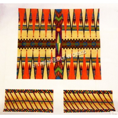 orange and yellow backgammon pattern with multiple colors and patterns in between triangles