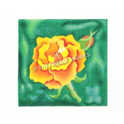 yellow and orange flower on green background