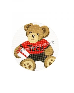 ornament with teddy bear wearing Texas Tech shirt and carrying white gift