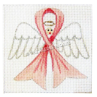 angel with pink breast cancer awareness ribbon wrapped around head