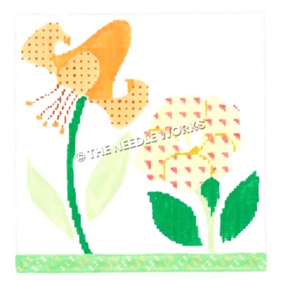 two orange, yellow and pink flowers