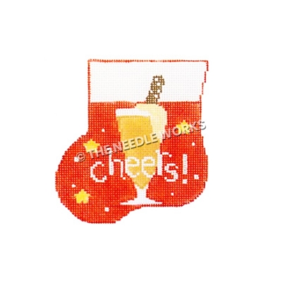 red stocking with yellow drink and cheers! written in white