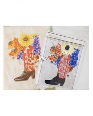 red, white and black boot filled with orange, yellow and purple flowers