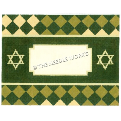 green frame with yellow Stars of David and green and yellow checkered border