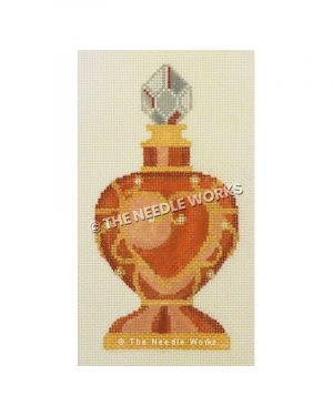 orange and gold purfume bottle with gold heart decoration