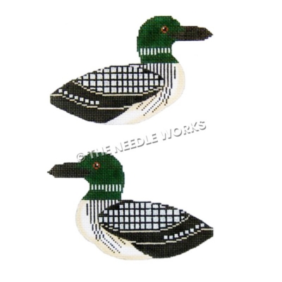 two-sided duck with green head, white bellies and black and white feathers