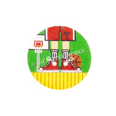 round ornament with closeup of TTU basketball player's shoes