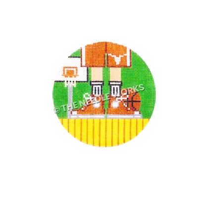 round ornament with closeup of UT basketball player's shoes