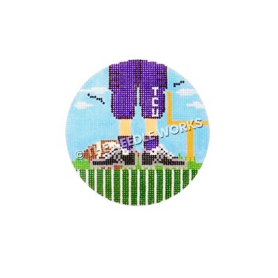 round ornament with closeup of TCU football player's shoes
