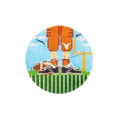 round ornament with closeup of UT football player's shoes