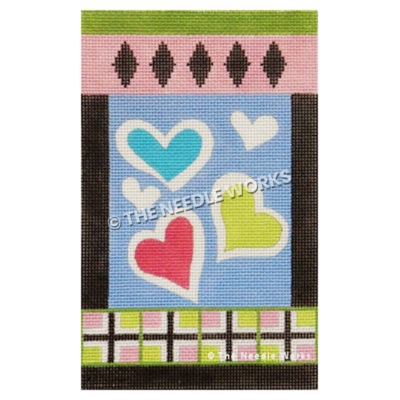 blue, pink and green hearts with green and pink border