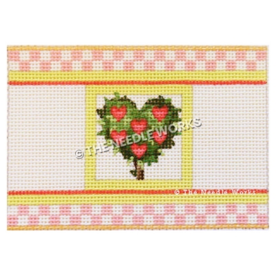 green heart plant with pink heart decorations and pink and white border