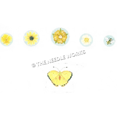 yellow flowers, bee and yellow butterfly