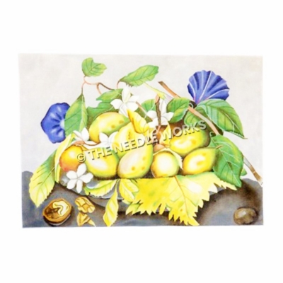 yellow pears and morning glories in bowl