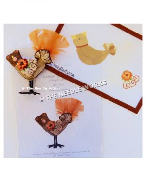 brown bird with cream wing with orange flower
