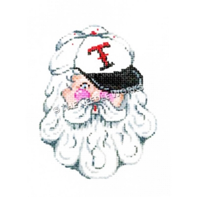 Santa's face wearing a Texas Tech baseball cap