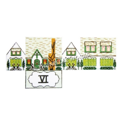 12 Days of Christmas themed 3D white and green house and six geese laying with roman numeral six